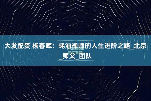 大发配资 杨春晖:蚝油禅师的人生进阶之路_北京_师父_团队